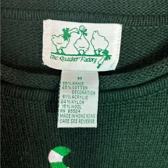 Quacker Factory Knit Christmas Holiday Sweater Santa Milk Cookies Green Medium - Picture 4 of 6